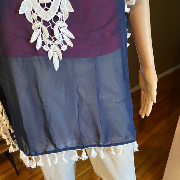 Navy Blue/Lace Swim Beach Pool Cover Up NWOT Size L/1X - Picture 4 of 7